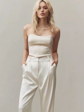Reformation Shirt Champagne Maia Strapless Silk Corset Top Sz 12 Neutral